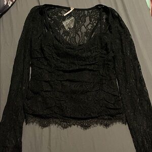 Free People Black Lace Scoop Neck Long Sleeve Top